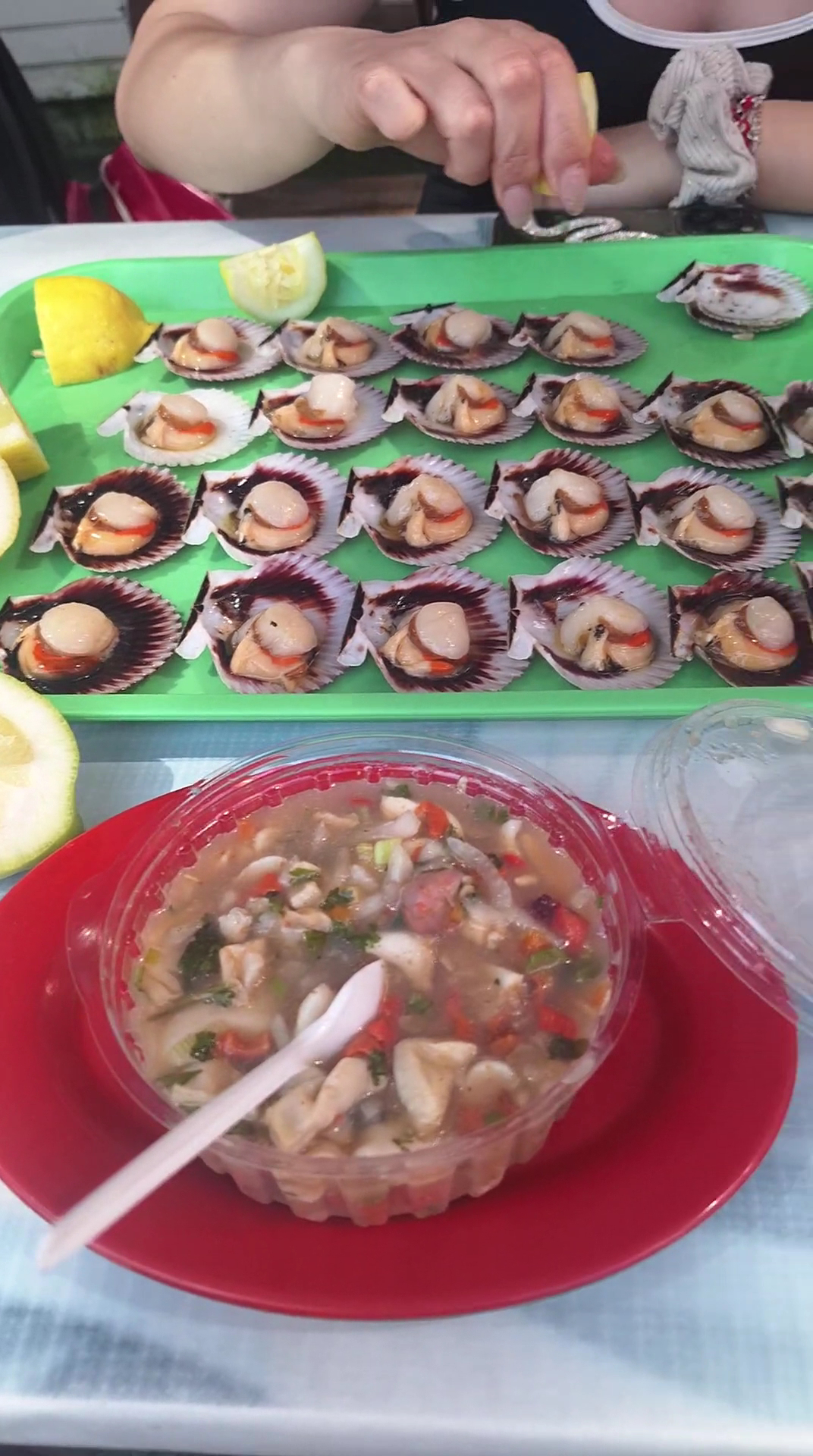 Bandeja de conchas a la parmesana con ceviche